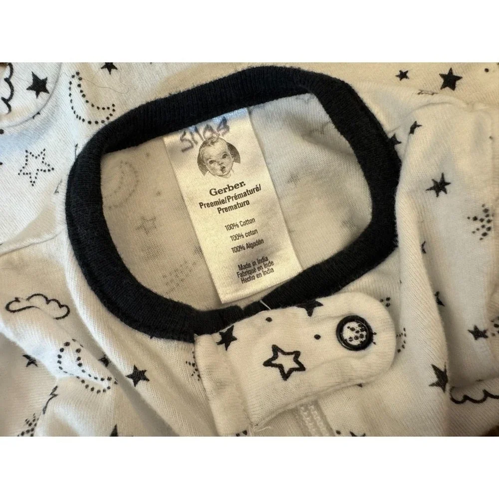 Preemie Baby Boy Girl Unisex Sleeper Moon Stars Black White Zipper Outfit Romper